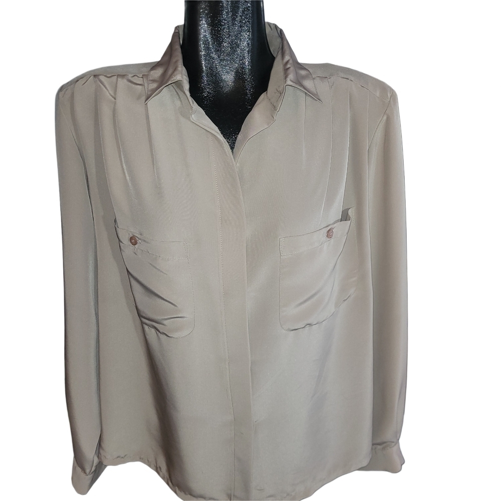 Vintage Al Jean Beige Button-Up Blouse Size 18